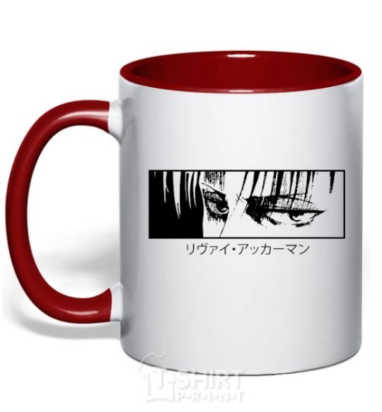 Mug with a colored handle Levi ackerman (white) red фото