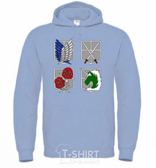 Men`s hoodie Attack of the titans emblem sky-blue фото