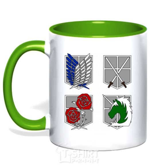 Mug with a colored handle Attack of the titans emblem kelly-green фото