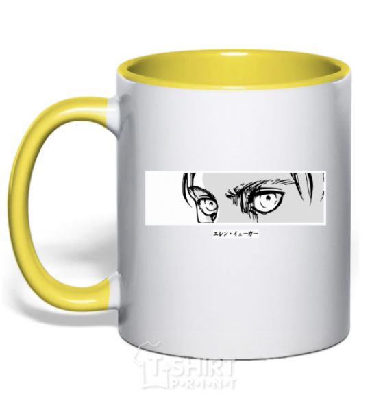 Mug with a colored handle The eyes of anime yellow фото