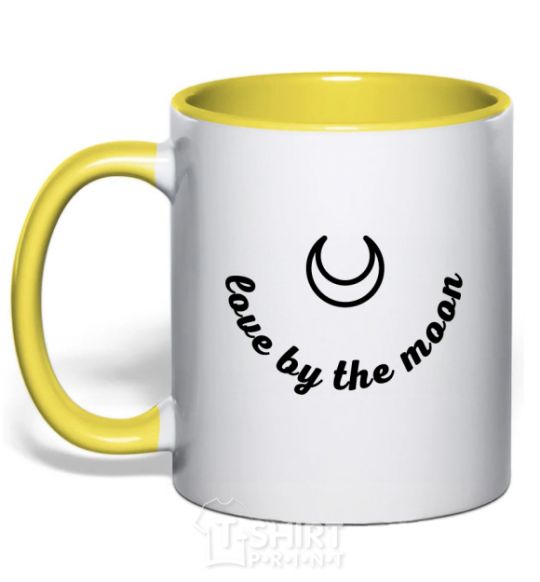 Mug with a colored handle Love by the moon yellow фото