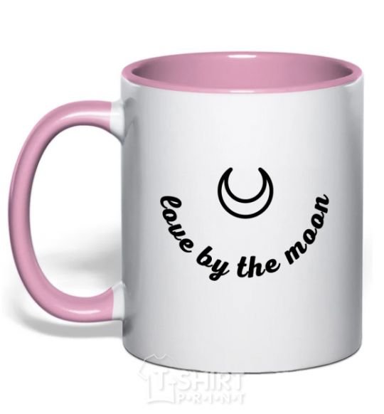 Mug with a colored handle Love by the moon light-pink фото