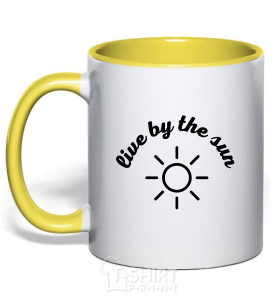 Mug with a colored handle Live by the sun steam room yellow фото