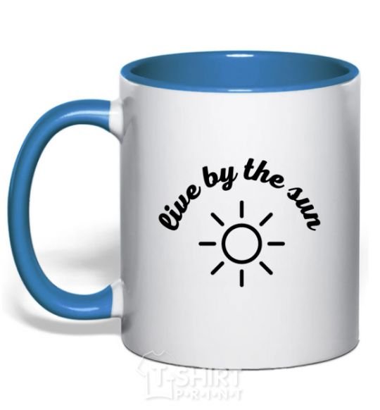 Mug with a colored handle Live by the sun steam room royal-blue фото