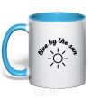 Mug with a colored handle Live by the sun steam room sky-blue фото