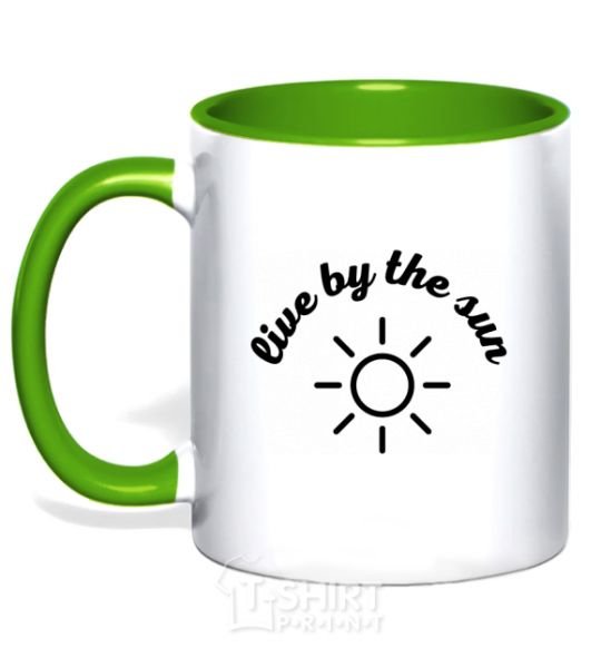 Mug with a colored handle Live by the sun steam room kelly-green фото