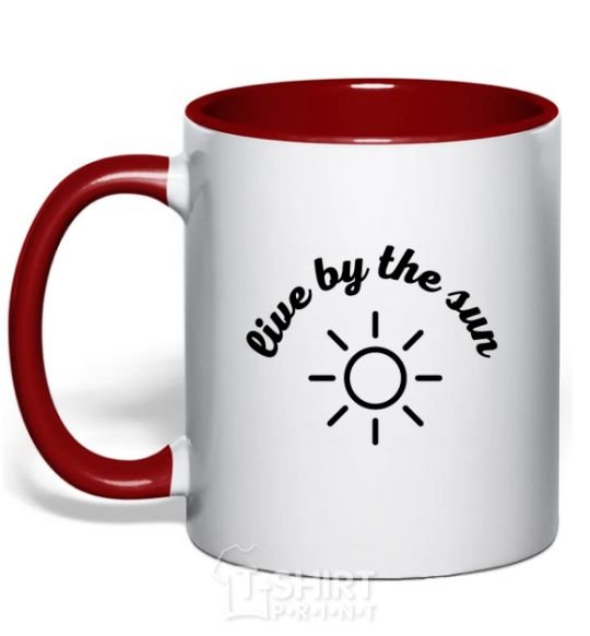 Mug with a colored handle Live by the sun steam room red фото