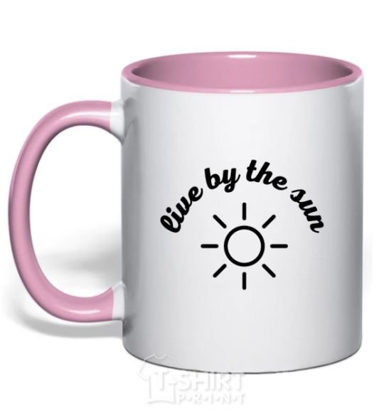 Mug with a colored handle Live by the sun steam room light-pink фото