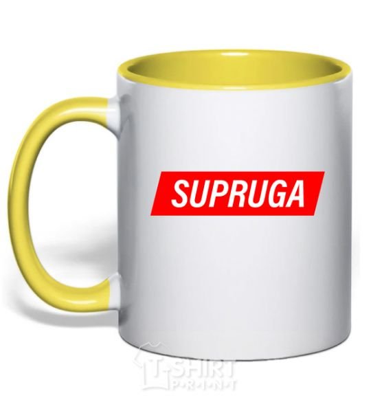 Mug with a colored handle SUPRUGA yellow фото