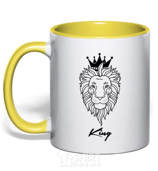 Mug with a colored handle The lion is King King yellow фото
