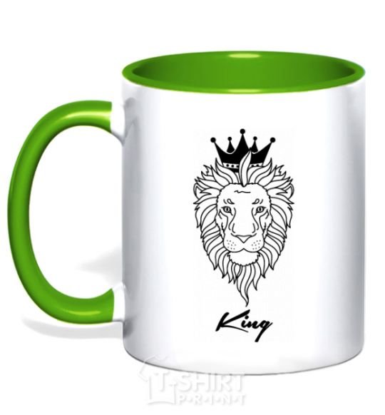 Mug with a colored handle The lion is King King kelly-green фото