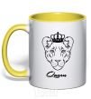 Mug with a colored handle Lioness queen queen queen yellow фото