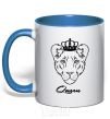 Mug with a colored handle Lioness queen queen queen royal-blue фото