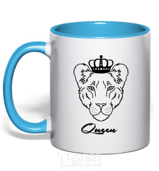 Mug with a colored handle Lioness queen queen queen sky-blue фото