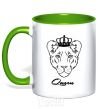 Mug with a colored handle Lioness queen queen queen kelly-green фото