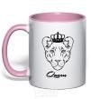 Mug with a colored handle Lioness queen queen queen light-pink фото