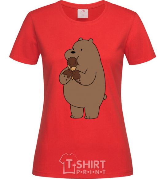 Женская футболка Мы обычные медведи гризли мишка мороженое Красный фото