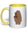 Чашка с цветной ручкой Мы обычные медведи гризли мишка мороженое Солнечно желтый фото