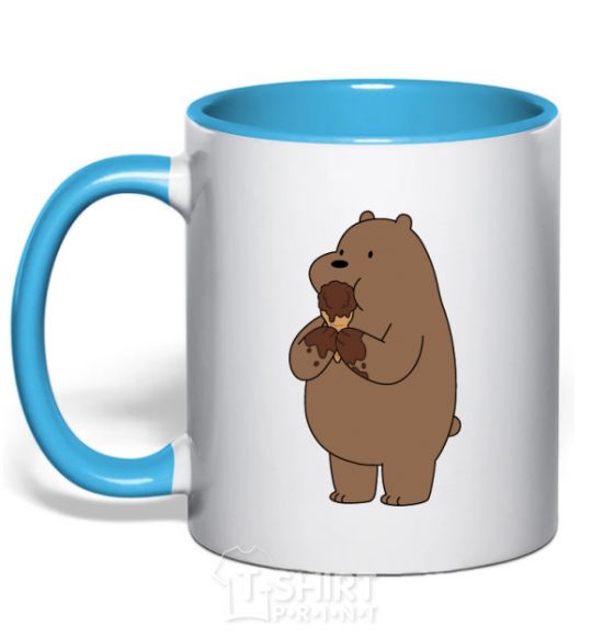 Чашка с цветной ручкой Мы обычные медведи гризли мишка мороженое Голубой фото