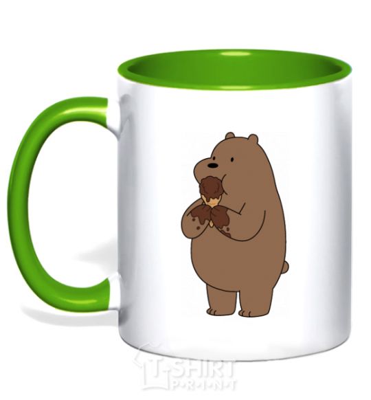 Чашка с цветной ручкой Мы обычные медведи гризли мишка мороженое Зеленый фото