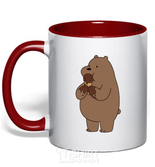 Чашка с цветной ручкой Мы обычные медведи гризли мишка мороженое Красный фото
