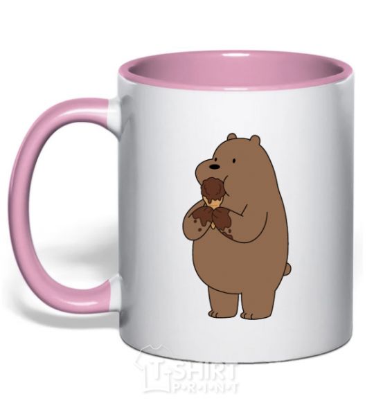 Чашка с цветной ручкой Мы обычные медведи гризли мишка мороженое Нежно розовый фото