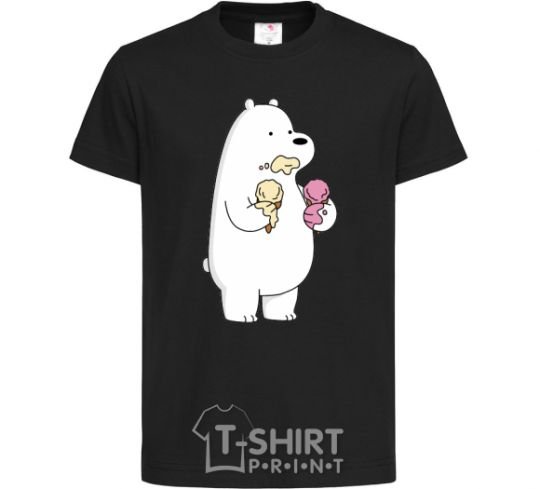 Детская футболка Мы обычные медведи белый мишка мороженое Черный фото