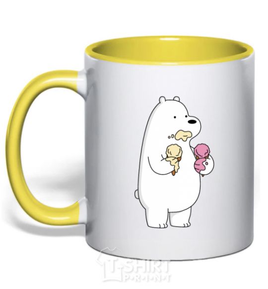 Mug with a colored handle We're regular polar bear ice cream bears yellow фото