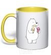 Чашка с цветной ручкой Мы обычные медведи белый мишка мороженое Солнечно желтый фото