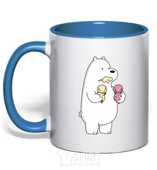 Чашка с цветной ручкой Мы обычные медведи белый мишка мороженое Ярко-синий фото