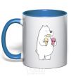 Чашка с цветной ручкой Мы обычные медведи белый мишка мороженое Ярко-синий фото