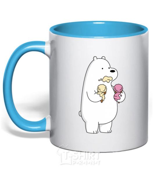 Чашка с цветной ручкой Мы обычные медведи белый мишка мороженое Голубой фото