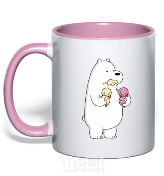 Mug with a colored handle We're regular polar bear ice cream bears light-pink фото