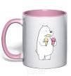 Чашка с цветной ручкой Мы обычные медведи белый мишка мороженое Нежно розовый фото