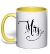 Mug with a colored handle Paired mrs monogram yellow фото