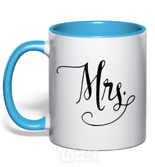 Mug with a colored handle Paired mrs monogram sky-blue фото
