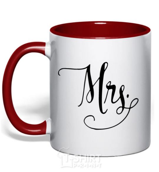 Mug with a colored handle Paired mrs monogram red фото