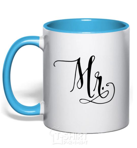 Mug with a colored handle Paired mr monogram sky-blue фото