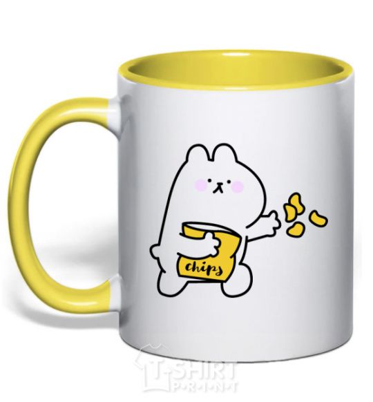 Mug with a colored handle Steamed bunny chips yellow фото