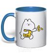 Mug with a colored handle Steamed bunny chips royal-blue фото