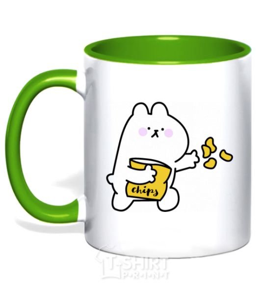 Mug with a colored handle Steamed bunny chips kelly-green фото