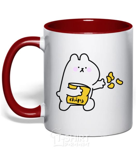 Mug with a colored handle Steamed bunny chips red фото