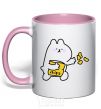Mug with a colored handle Steamed bunny chips light-pink фото