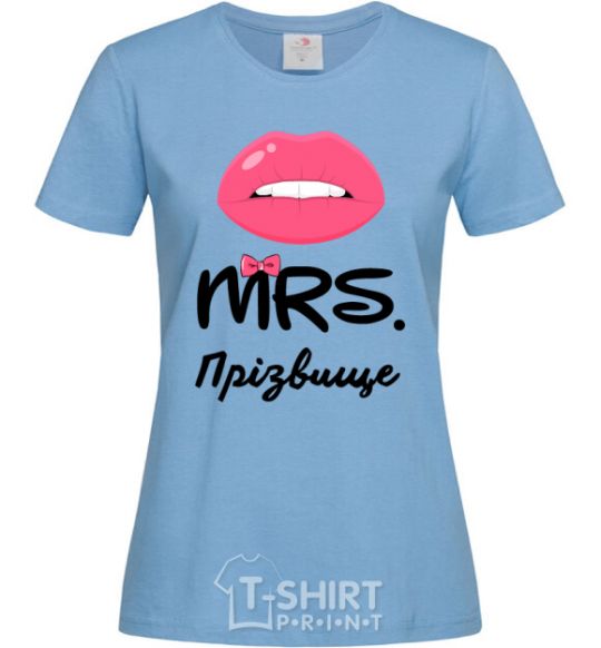 Women's T-shirt Mrs. last name sky-blue фото