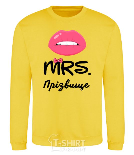 Sweatshirt Mrs. last name yellow фото