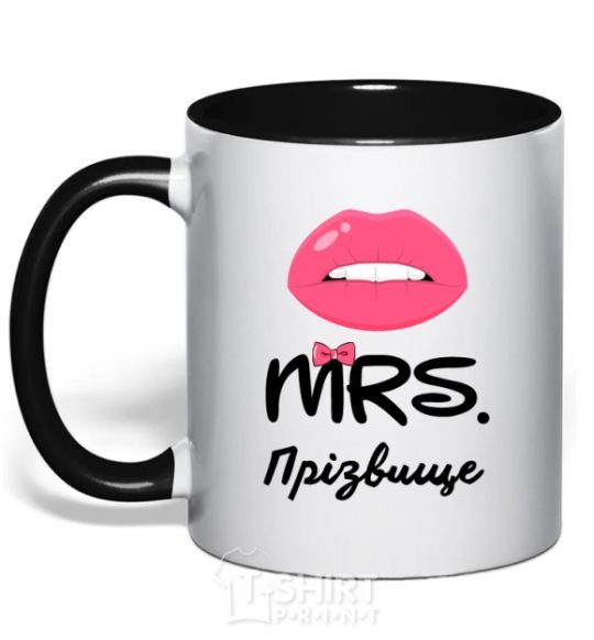 Mug with a colored handle Mrs. last name black фото