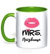Mug with a colored handle Mrs. last name kelly-green фото