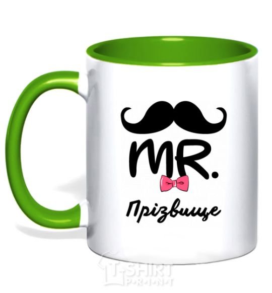 Mug with a colored handle Mr. last name kelly-green фото