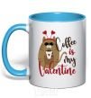 Mug with a colored handle Coffe is my valentine sky-blue фото