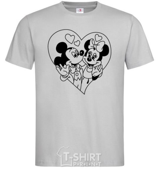 Men's T-Shirt Mickey Mouse is in love b&w grey фото